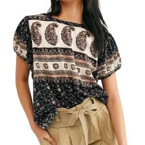 FREE PEOPLE PAISLEY BOHO TOP MULTI BLACK WOMEN’S LARGE